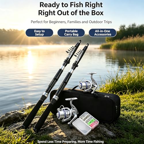Fishing Rod 6.9ft 2Pcs Telescopic Fishing Rods Set (2.1M 6.89Ftt)