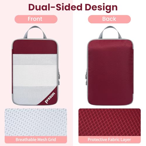 Compression Packing Cubes for Travel (Burgundy / 6 set-Half Mesh)