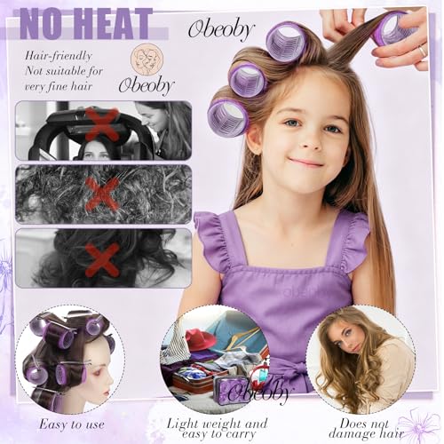 4 Sizes Hair Rollers Curlers Set with Clips for Women Girls (Purple)
