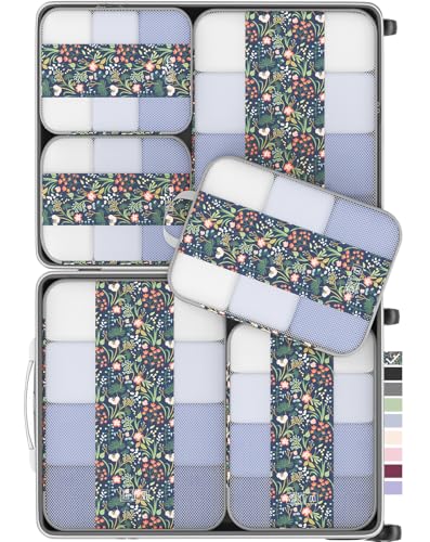 6 Set Compression Packing Cubes for Travel Essentials (Dark Blue Floral)