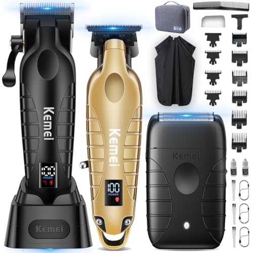 KM-2293 3-Piece Cordless Barber Kit with Foil Shaver, Gold (Gold)