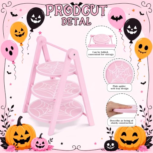 3 Tier Pink Spiderweb Serving Tray (Spider Web)