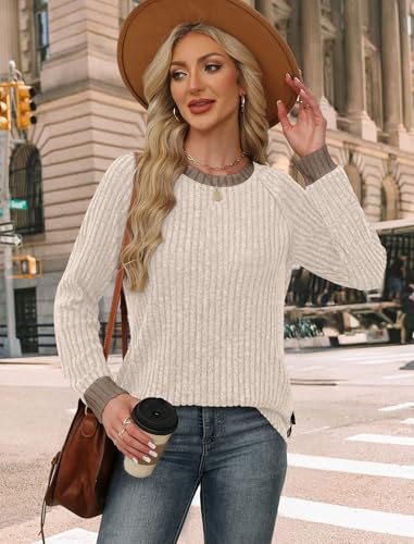 Long Sleeve Shirts for Women Tunic Tops for Women Loose Fit Dressy Casual Fall Clothes 2026 Trendy Sweaters Soft Comfy Basic Layering Cream L (Large / 04-apricot)