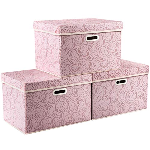 Large Storage Boxes with Lids (Pink / Large(3-Pack))
