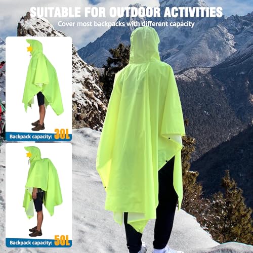 Hooded Rain Poncho for Adult Waterproof Lightweight Raincoat (Greenyellow)