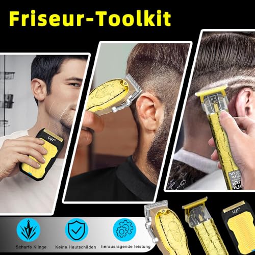 Professional Hair Clipper Set for Men Electric Shaver Razor Cordless Hair Cutting Barber Clippers Beard Trimmer Men’s Grooming Kit Gifts for him (Gold)