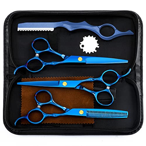 6.89 inch Hair Cutting Scissors Set With Thinning Knife (Blue)