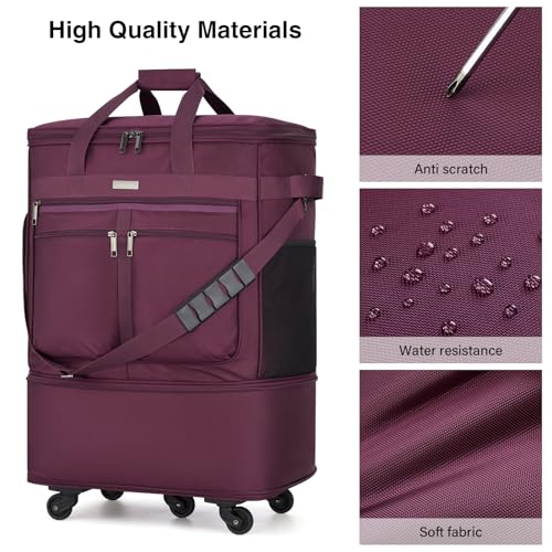 Expandable Luggage Bags for Travel Collapsible Suitcase with Wheels (Purple)