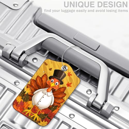 2 Pcs Autumn Turkey Luggage Tags for Suitcases PU Leather Baggage Tags Name ID Label with Privacy Cover and Stainless Steel Loop for Men Women Travel Bag Suitcase (Autumn Turkey)