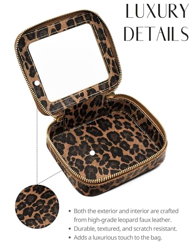 Small Makeup Bag Clear Mini Pouch Cosmetic Case Travel Leopard Make Up Bag for Purse Accessories Cheetah Print Travel Clear Case for Car Essentials Women Cute Leather Little Cosmetic Pouch with Zipper (Leopard Brown / Mini Chic)