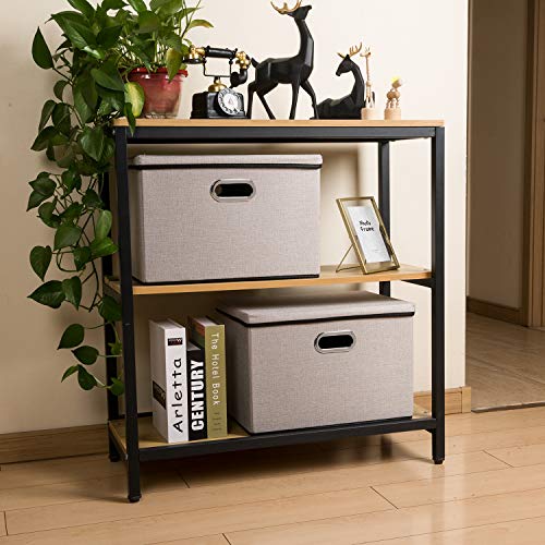 Large Foldable Storage Bins with Lids [3 (Light Grey / L(3-Pack))