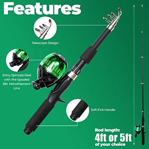 Kids Fishing Pole For Boys (Green / 5ft)