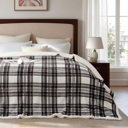 Sherpa Fleece Throw Blanket 60" x 80" Reversible Plush Fluffy Large Big Blanket Lattice Flannel Blankets for Sofa Couch Bed (Grey White Check / 60"*80")