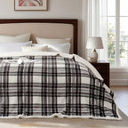 Sherpa Fleece Throw Blanket 60" x 80" Reversible Plush Fluffy Large Big Blanket Lattice Flannel Blankets for Sofa Couch Bed (Grey White Check / 60"*80")