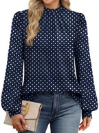 Long Sleeve Shirts for Women Fall Outfits for Women 2026 Business Casual Tops Blouses Dressy Casual Early Fall Fashion Clothing School Outfits for Teachers Work Clothes Trendy (05 - Navy Blue Polka Dot / X-Large)
