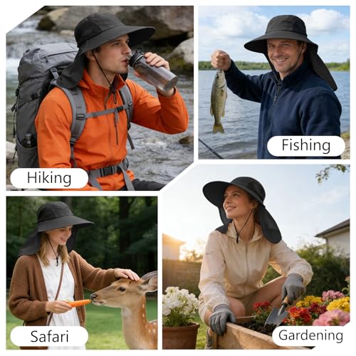 Sun Hat for Men Women with Neck Flap (6 3/4-6 7/8 / 1pack-black Sleeves)