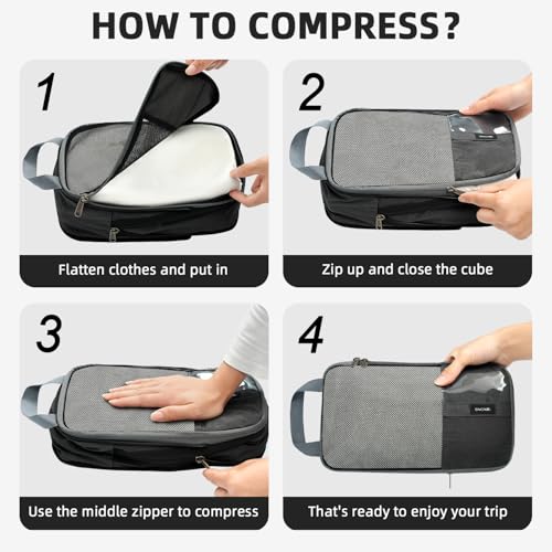Lightweight Compression Packing Cubes for Travel (Dark Grey / 6 Set)
