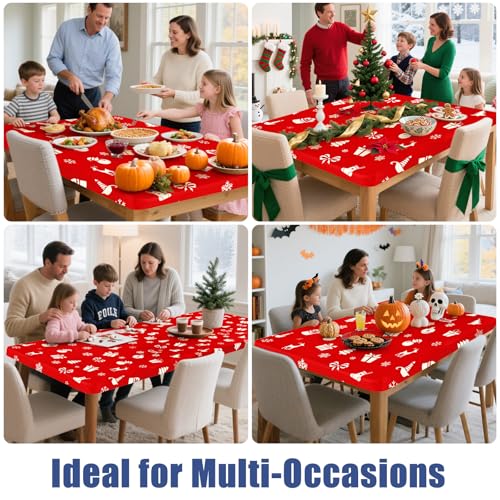 2 Pack Rectangle Spandex 8FT Elastic Fitted Christmas Tablecloth (Christmas Red / 96" x 30" (Rectangular))