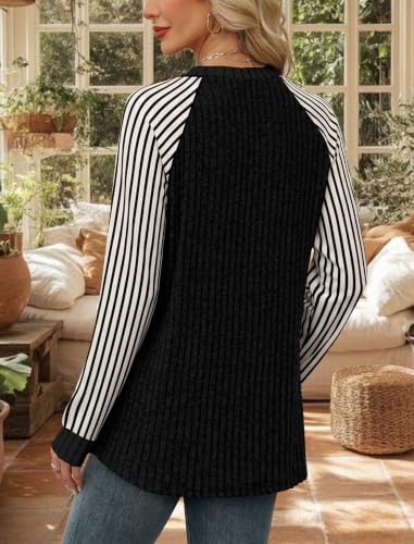 Womens Tops Long Sleeve Shirts Sweaters for Women Fall Teacher Outfits (Medium / Black White)