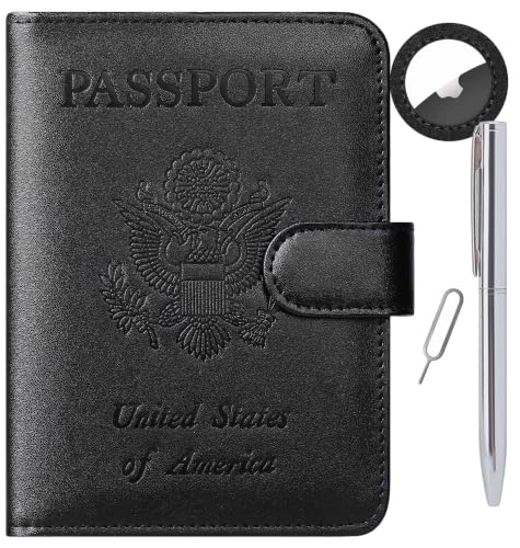 Airtag Passport Holder Cover Wallet RFID Blocking (118#Black / Passport Covers)