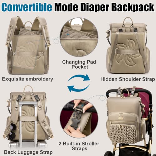 4 in 1 Convertible Diaper Bag Backpack (Khaki-1)