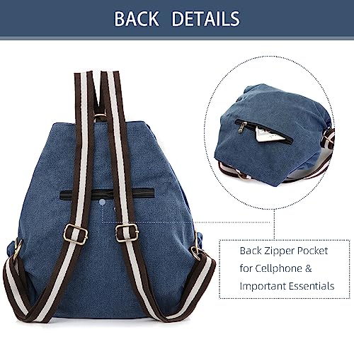 Women Canvas Backpack Daypack Casual Shoulder Bag (Dark Blue 2)