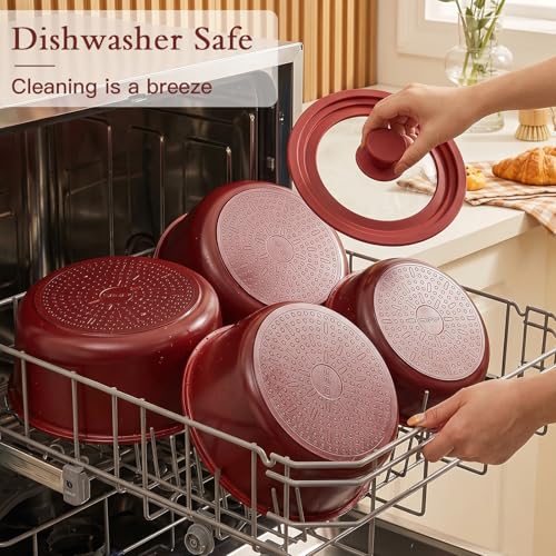 21PCS Pots and Pans Set Nonstick Cookware Set with Detachable Handle (Red Black Gradient / 21PCS)