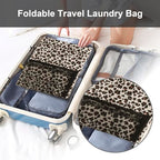 Laundry Backpack Portable Travel Laundry Bags with Straps and Mesh Pocket (Leopard Print / 2 Pack)