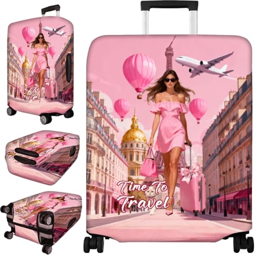 Pink Suitcase Cover Women Carry on Luggage Cover Polyester Washable Baggage Sleeve Anti Scratch Durable Dust (Human)