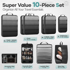 10 Set Compression Packing Cubes for Travel Essentials (Black(Toiletry Bag) / 10 set)