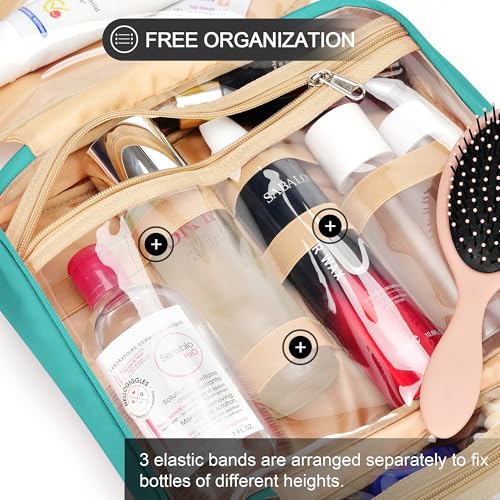 Travel Hanging Toiletry Bag for Women (Blue / Large*1 + Leak Proofing Bottle Covers*8)