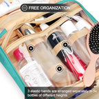 Travel Hanging Toiletry Bag for Women (Blue / Large*1 + Leak Proofing Bottle Covers*8)