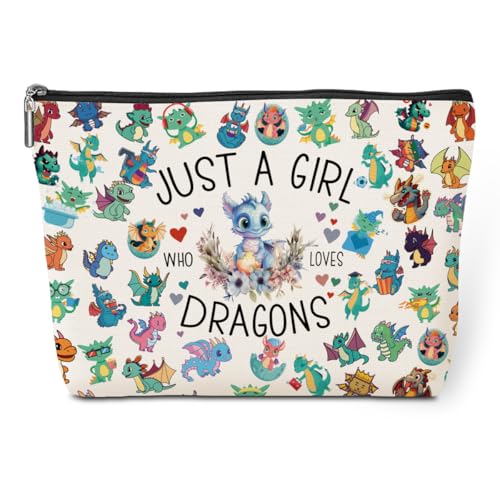 A Girl Loves Dragons Dragon Gifts Dragon Stuff Dragons Decor Cosmetic Bag Anniversary Graduation Christmas Birthday Makeup Bag Funny Friendship Gifts for Women Animal Lovers Sister Bestie Best Friend (Girl Dragons 1195)