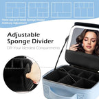 Travel Makeup Bag Cosmetic Bag Makeup Organizer Bag with Lighted Mirror (Azure Blue / Woven)