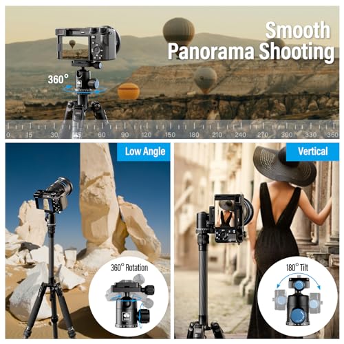 Compact Traveler 5C Tripod 54.3 inches Lightweight Carbon Fiber Travel Tripod for Camera with 360° Panorama Ball Head for Arca Swiss Quick Release Plate (Carbon Tripod 5C)