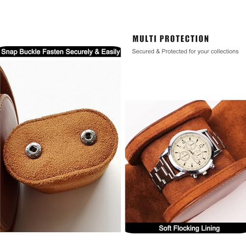 Longjet Watch Roll Travel Case for Men Portable Watches Organizer Box (Brown)