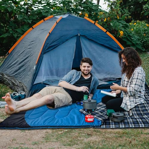 Cotton Flannel Double Sleeping Bag for Adults Machine Washable 2 Person Camping Sleeping Bag Queen Size Waterproof with Compression Sack for Cold Weather 3 (BLUE / Flannel)