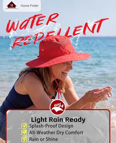 UPF50+ Sun Protection Hat Outdoor Bucket Hat for Fishing Hiking Gardening Safari Sailing Wide Brim Mesh Sun Hat for Men Women Beach Hat Red (One Size / Red)