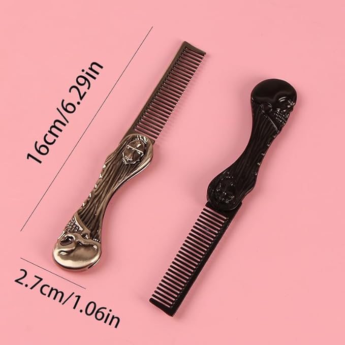 2pcs Skull Style Folding Pocket Comb - Everyday Grooming Tool for Hair and Beard Styling