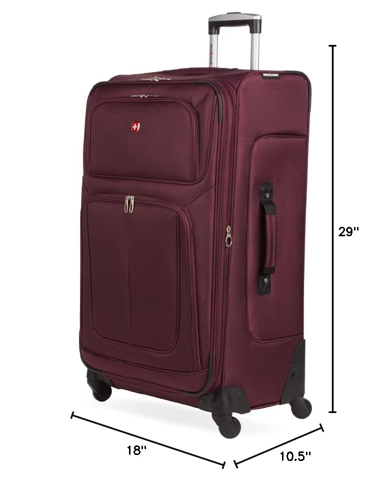 Sion Softside Expandable Spinner Luggage Durable Lightweight Travel Suitcase (Checked-Large / Merlot)