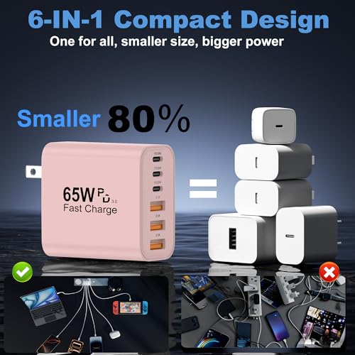 USB C Charger Block (2packs 65W / Pink)
