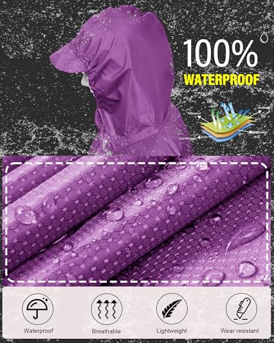 Hooded Rain Poncho Packable Waterproof Unisex Raincoat with Pocket (XX-Large / Purple)