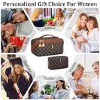 Initial Makeup Bag Personalized Gift for Women Teen Girls (Coffee / I)