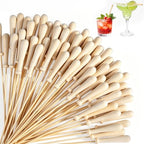 100 Pcs Baseball Bat Cocktail Picks 6.1 Inch Baseball Bat End Bamboo Cocktail Skewers Decorative Fruit Toothpicks for Sport Theme Party Supplies Fruit Sandwich Buffets (Baseball Bat)