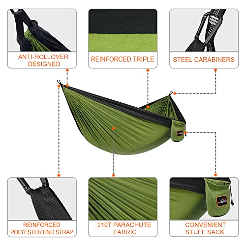 Camping Hammock (Olive Green&black / Single 110''L x 55''W)