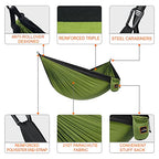 Camping Hammock (Olive Green&black / Single 110''L x 55''W)