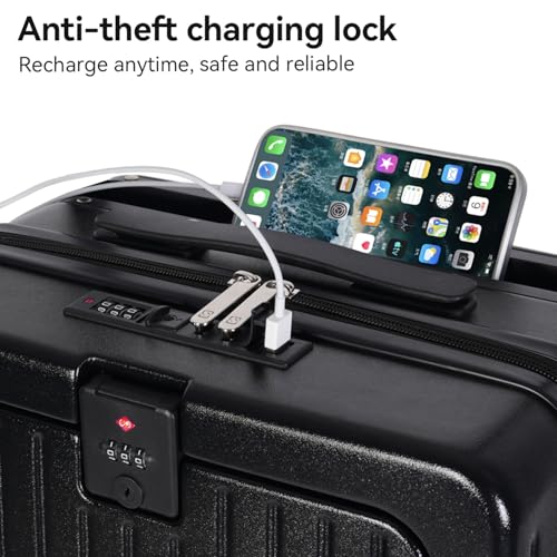 SOKOK Front Pocket Luggage Wide Handle with Spinner Wheels 24 Inch (Black)