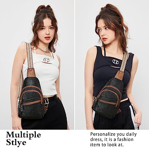 Sling Bag Crossbody Bags (Black With Brown)
