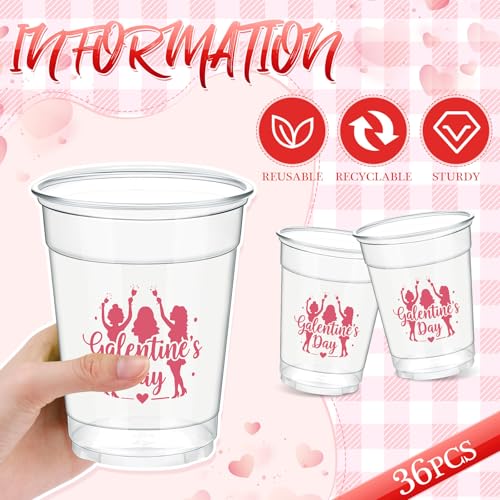 36 Pcs Galentine's Day Plastic Cups 12 oz for Party (Valentine's Day)