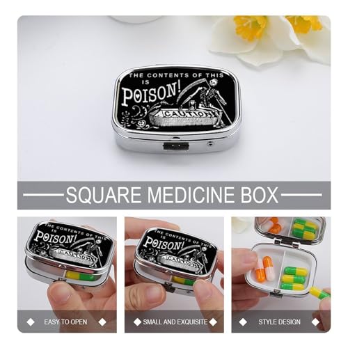 Metal 2 Compartment Pill Organizer Travel Friendly Portable Compact Pill Box Cute Pill Case to Hold Vitamins (Black Scythe)